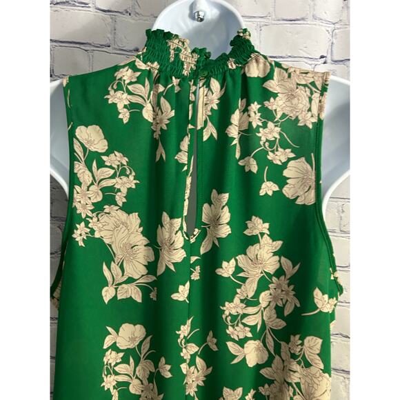 Sienna Sky Green Floral Top – Smocked Neck, Sleeveless, Loose Fit Blouse Size M - Picture 5 of 9